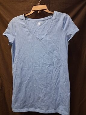 Ann Taylor V-Neck Short Sleeve Tee in Blue